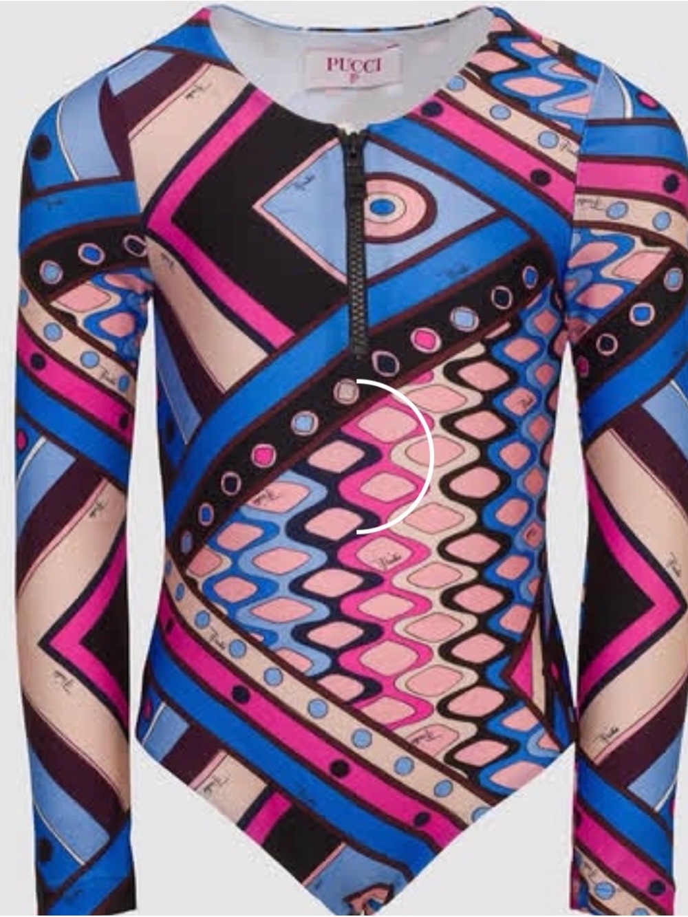 Emilio Pucci Pink Blue Black Long-Sleeve One-Piece Swimsuit